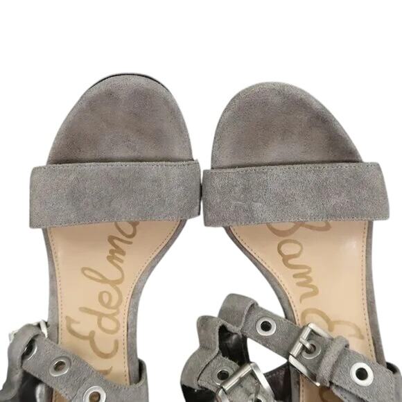 Sam Edelman Shoes Womens 6.5 Heeled Sandals Ankle Straps Leather Block Heel Grey - Picture 14 of 15